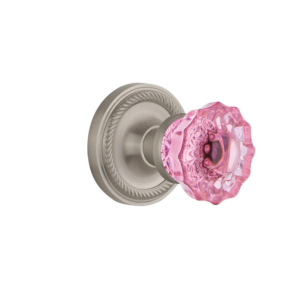 Nostalgic Warehouse ROPCRP Colored Crystal Rope Rosette Double Dummy Crystal Pink Glass Door Knob in Satin Nickel